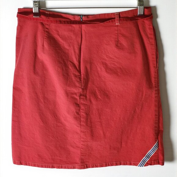 Roxy Red Stretch Cotton Mini Skirt Size 5 – Belted with Pockets & Surf Stripe - Picture 4 of 10